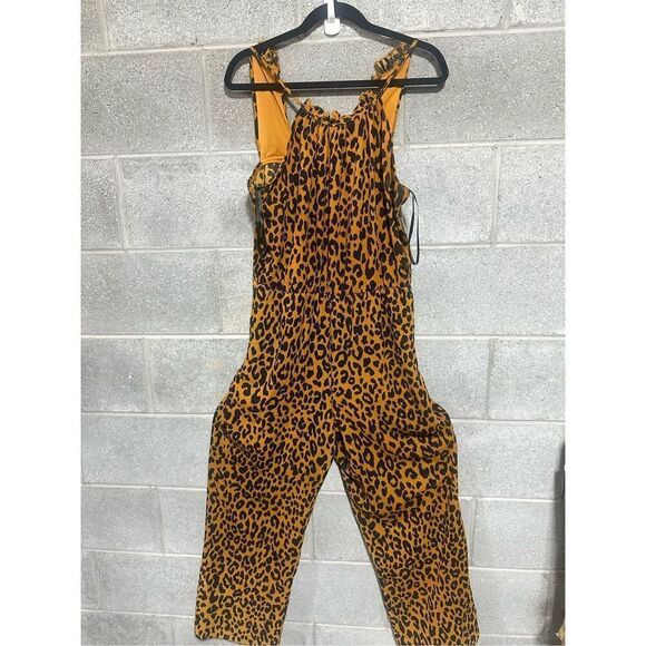 Enfocus Studio Size 12 Women's Leopard Print Jumpsuit Black Gold Boho Chic - Picture 2 of 5